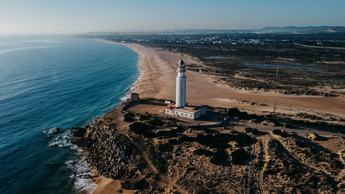 Trafalgar Lighthouse with the beach view behind.