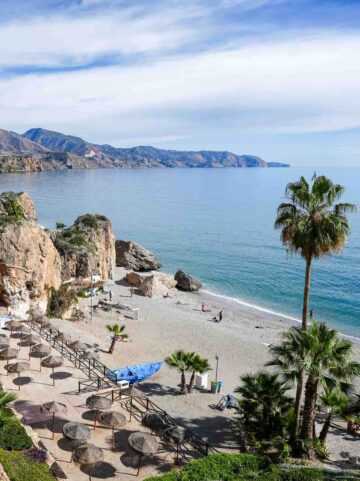 view from the beach next to Europe's Balcony in Nerja.