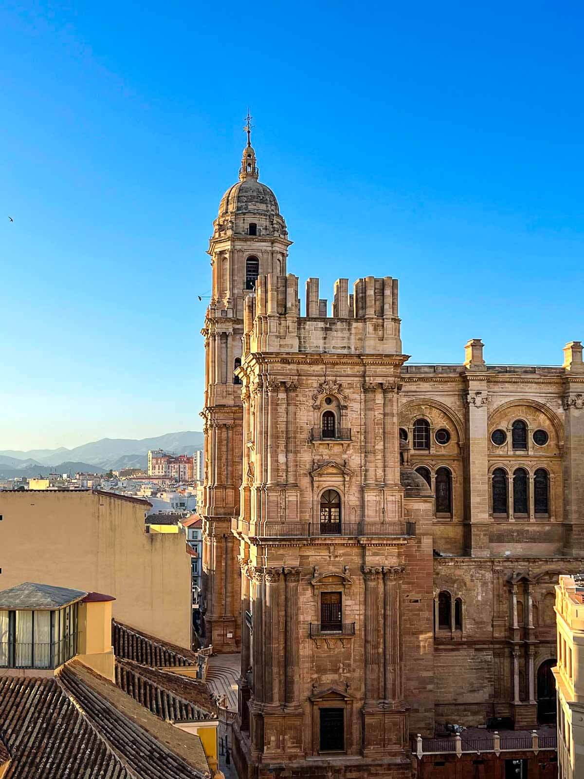 a view of the Malaga Catehdral featuring the missing tower.