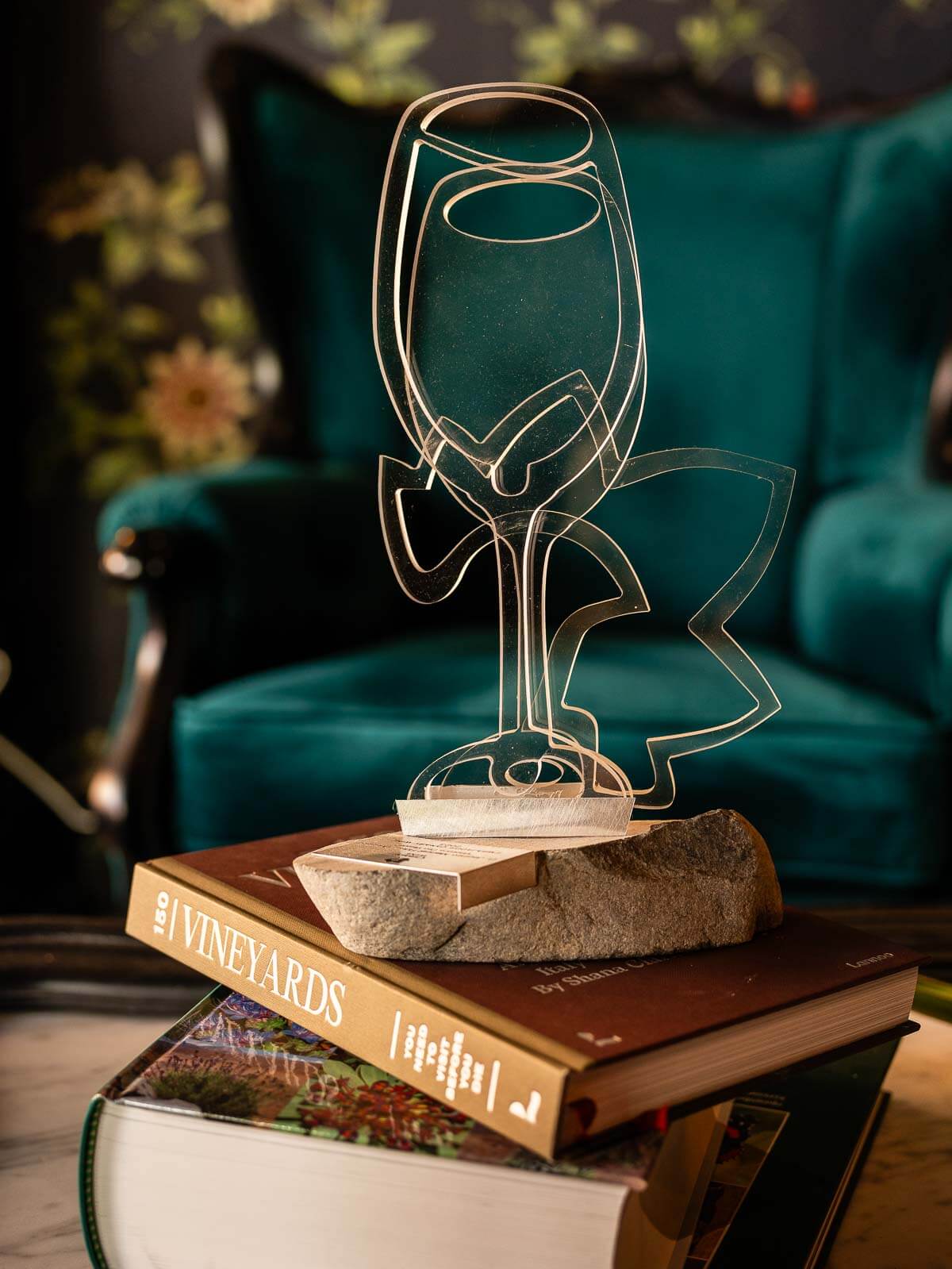 Award-winning Canarian wine trophy - A creative trophy sculpture symbolizing excellence in Canarian wines.