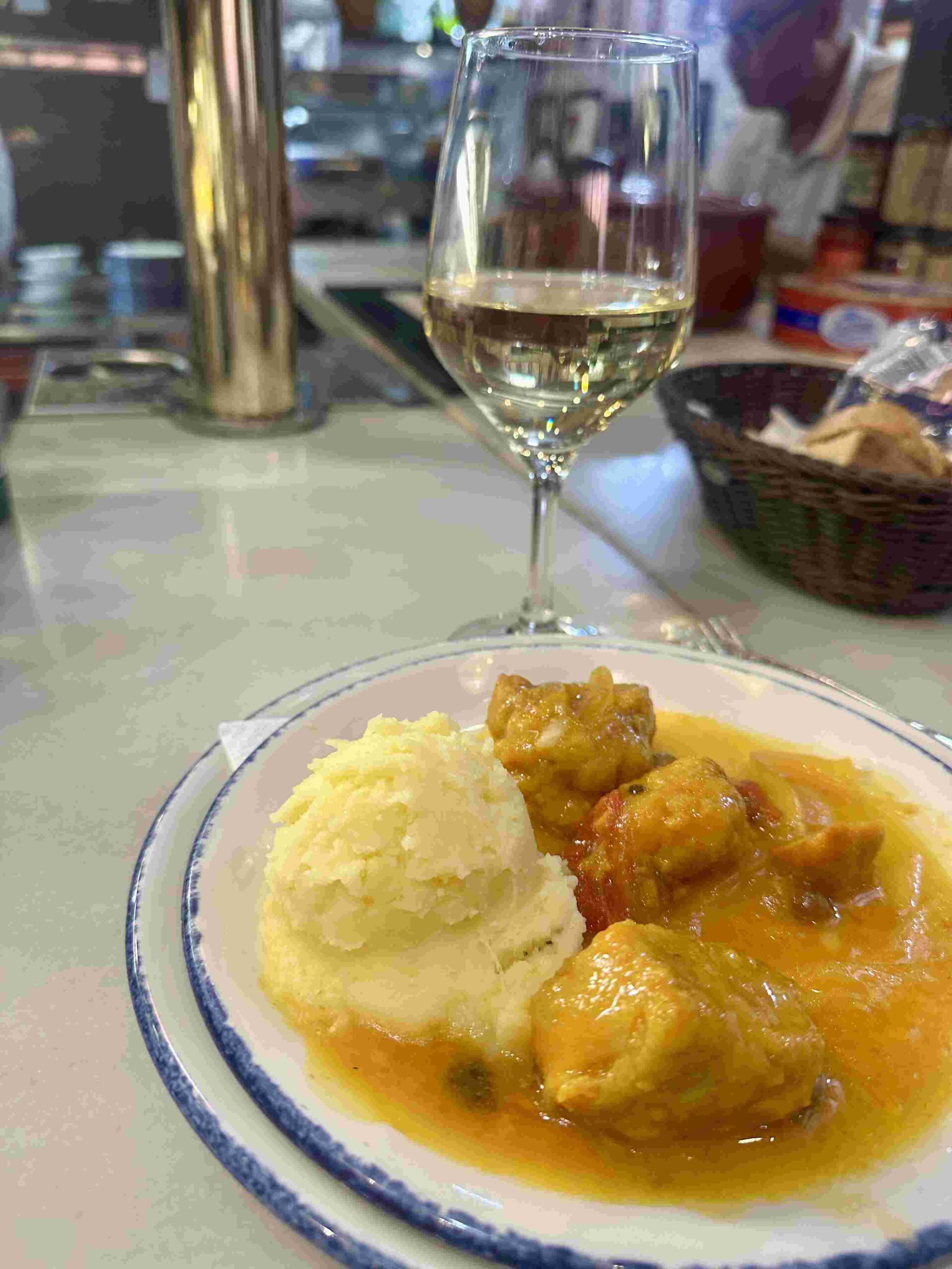 Tapas plate with mashed potatoes, Mesón Mariano, located in the city center.
