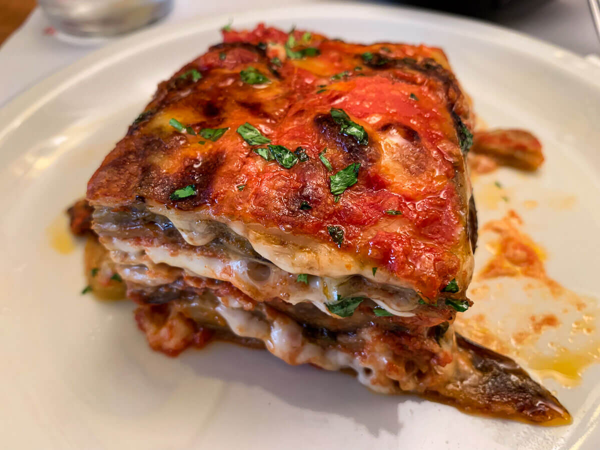 eggplant parmesan in osteria da fortunata in Brera, Milan.