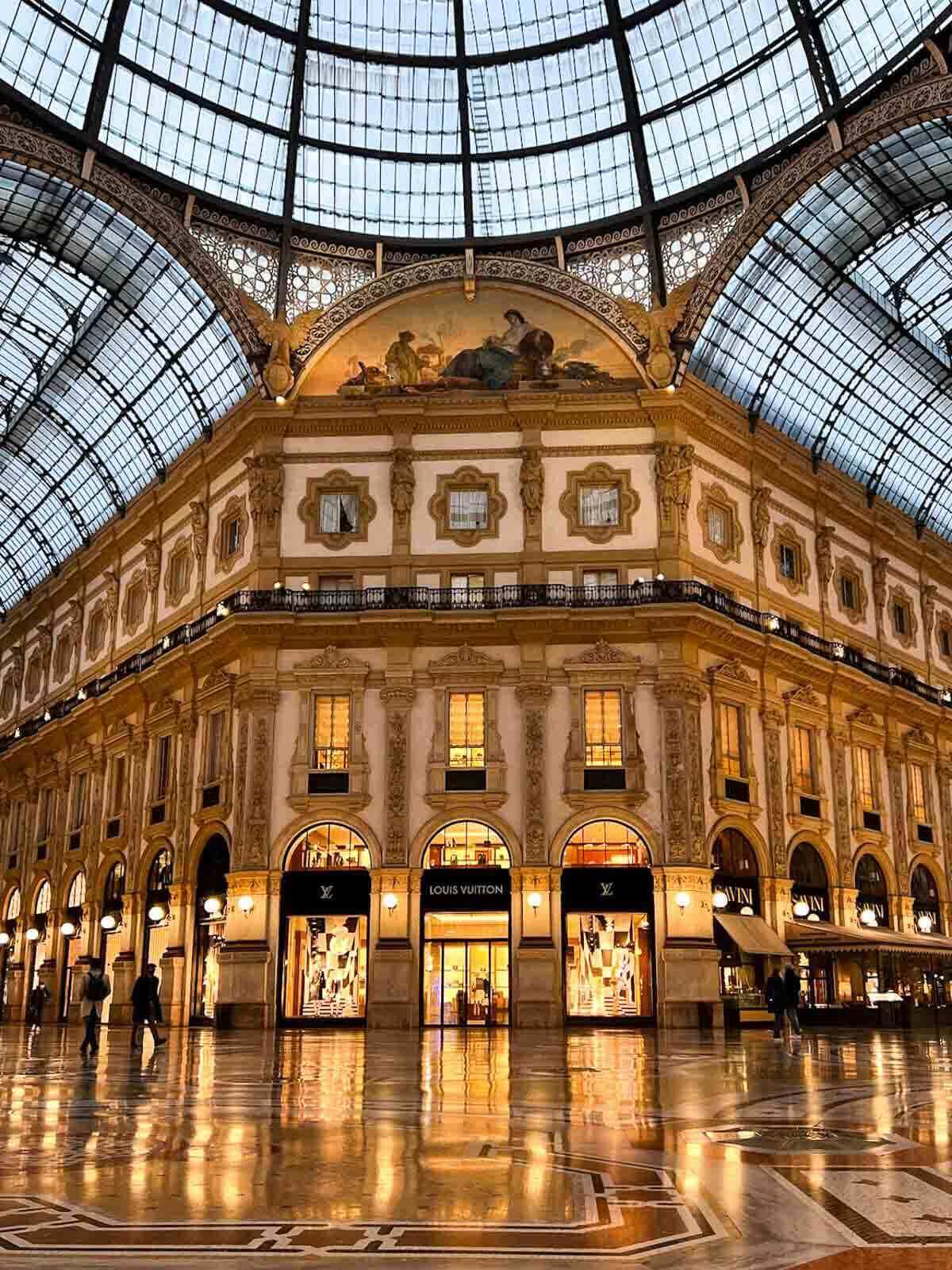 View from the center in the Vittorio Emanuele Gallery in Milan.