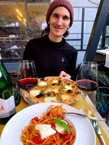 pizza and pasta in Osteria da Fortunata in Brera, Milan.