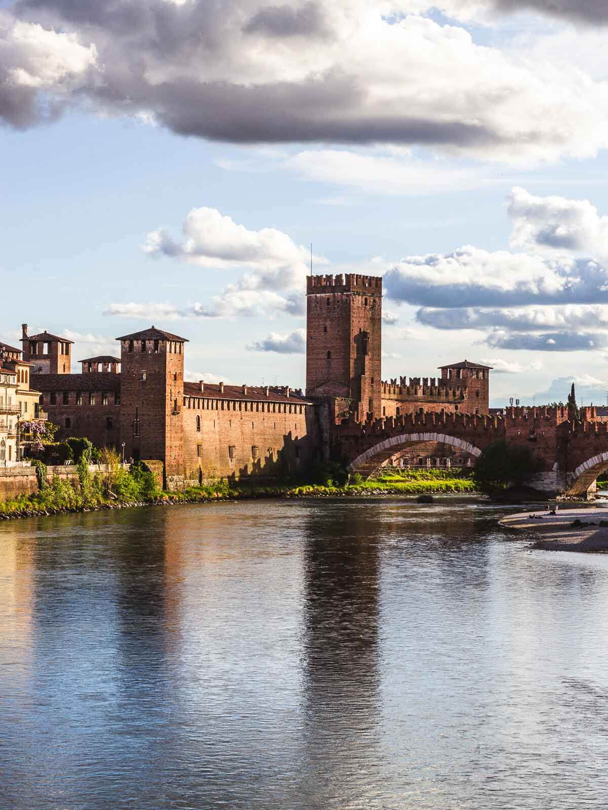 Scenic river and stone bridge in Verona.