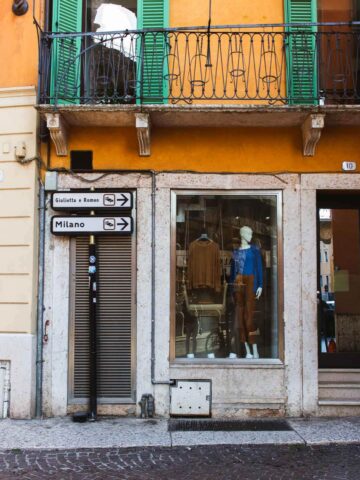 Colorful storefront in Verona city center.