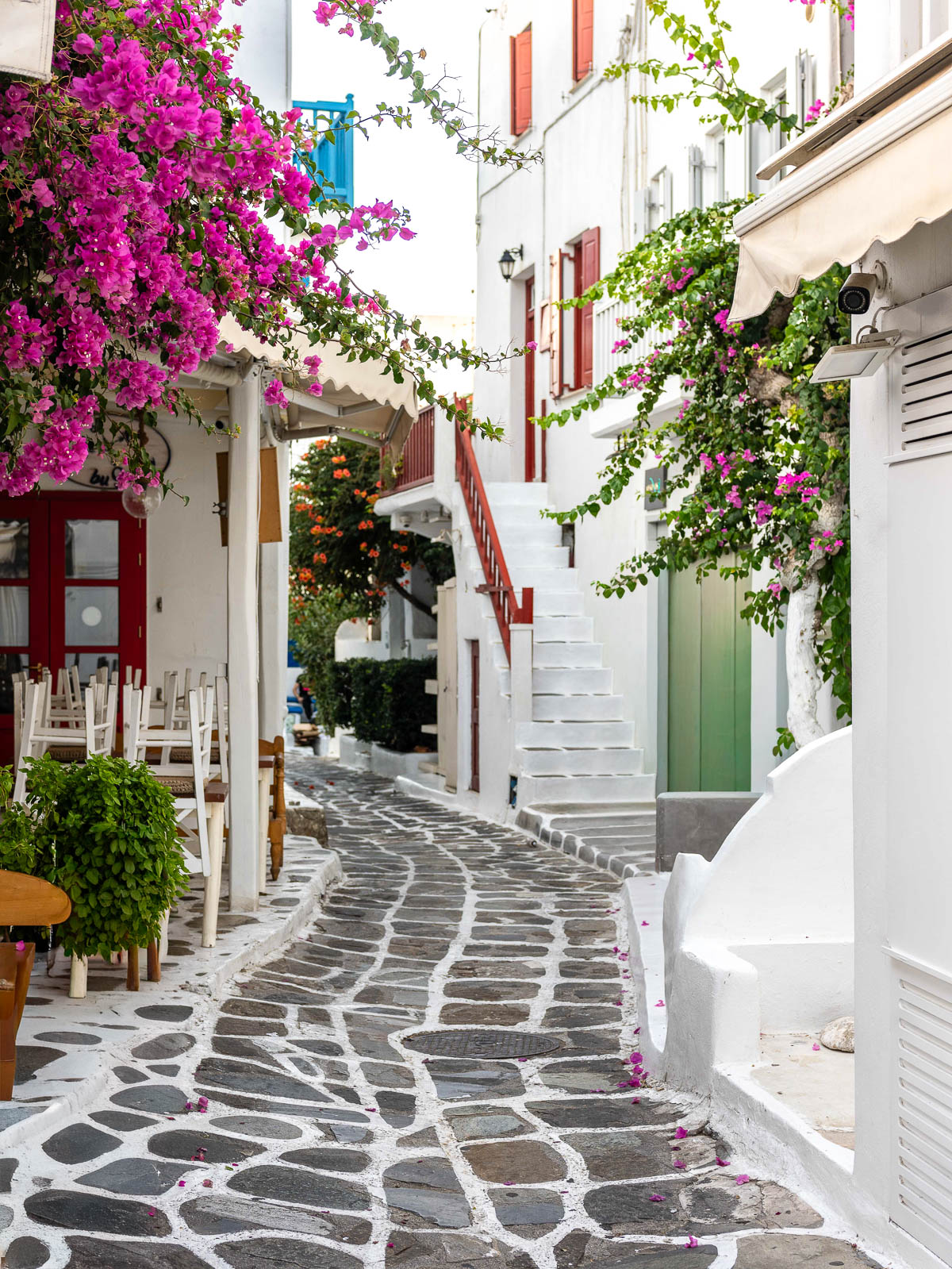 cobbled streets in Mykonos.
