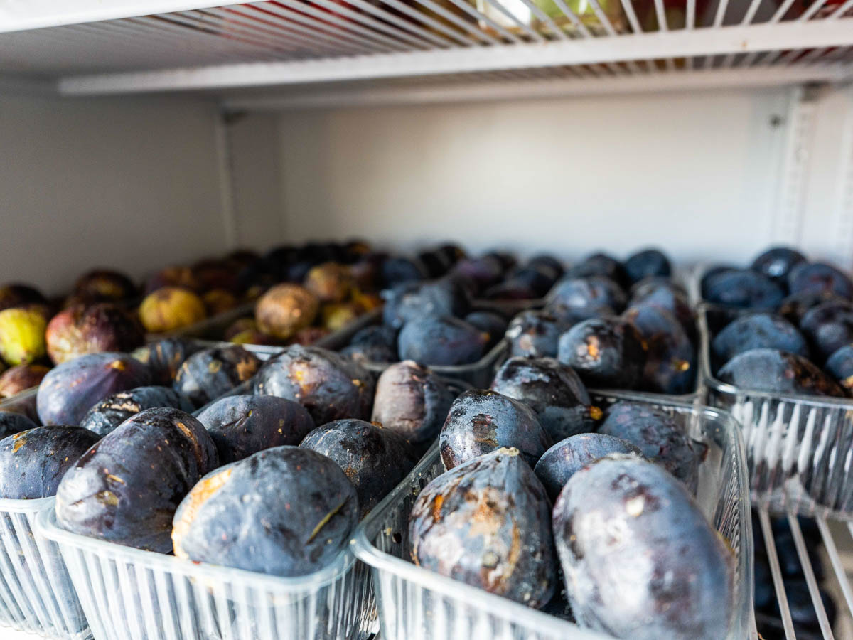 Fresh figs on display at a market in Mykonos.