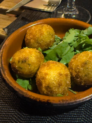 Veggie croquettes at Arrebato restaurant.