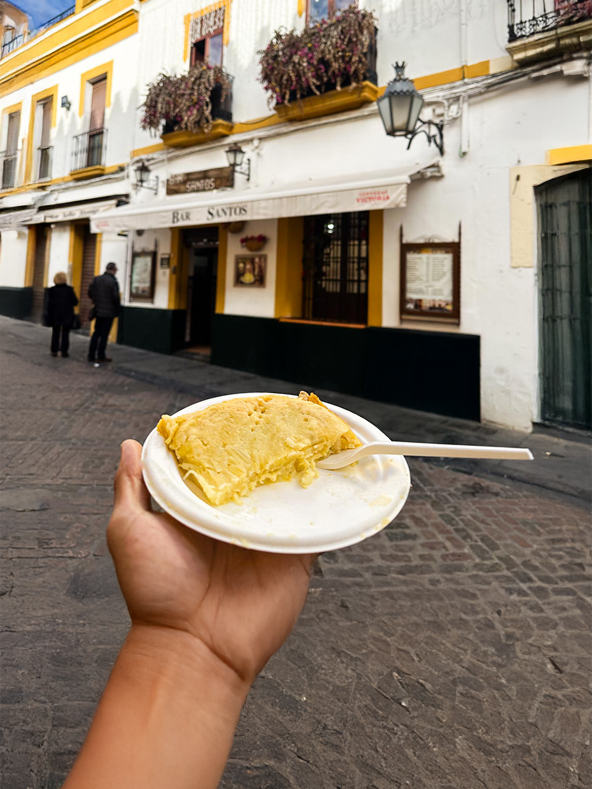 Famous Spanish omelette served outside Bar Santos near the Mezquita in Córdoba.