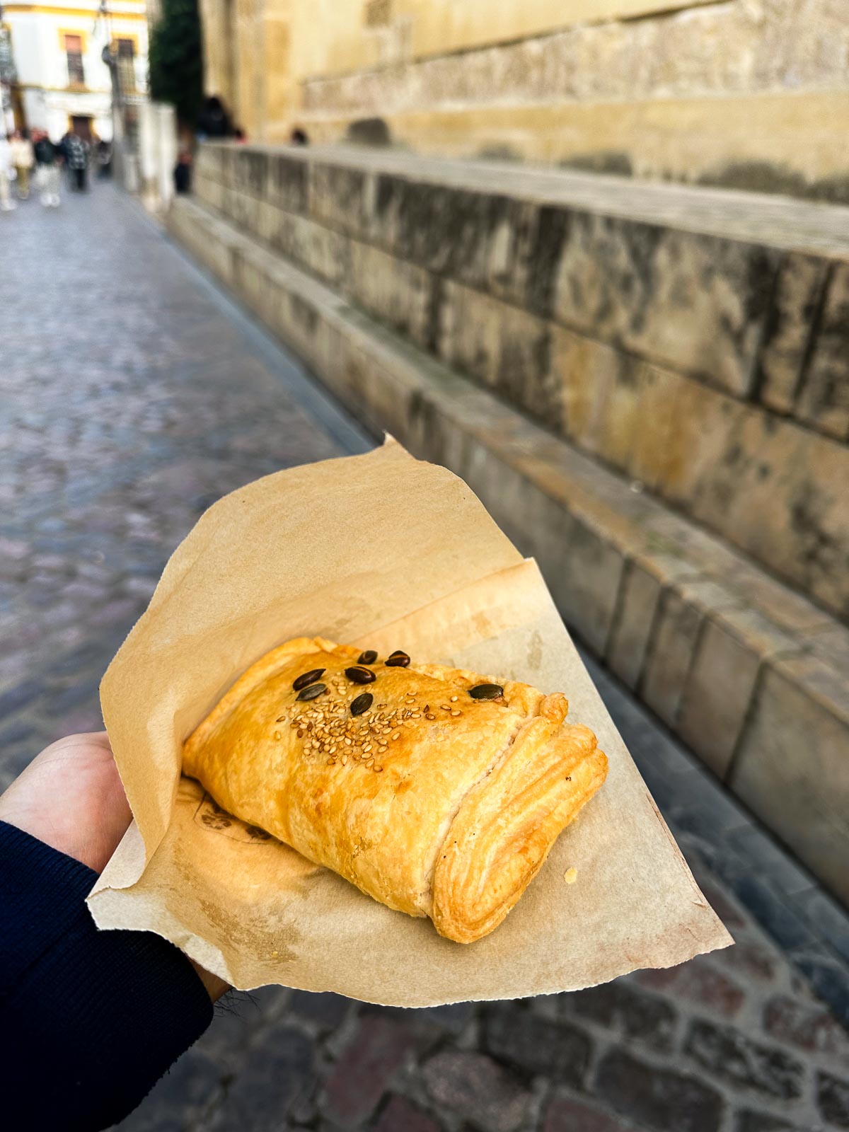 Fresh puff pastry filled with savory ingredients held in Córdoba's historic center.